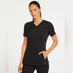 JAANUU WOMEN'S 2-POCKET SIDE-RIB SCRUB TOP- navy